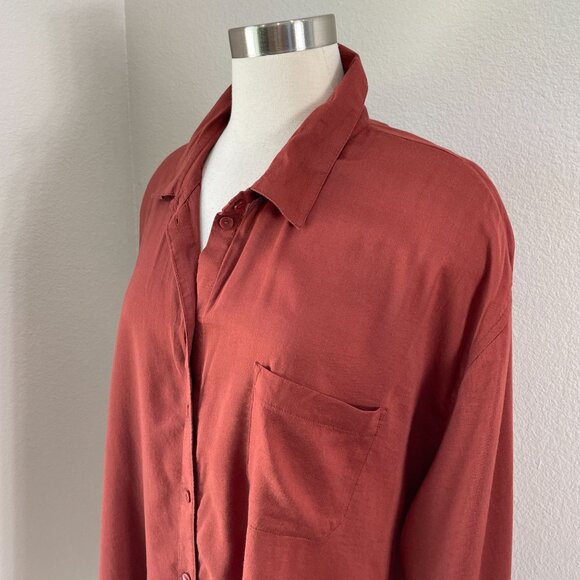 NEW Old Navy Womens Plus XXL Boyfriend Shirt Button Up Rust Brown Top Blouse - Picture 2 of 9